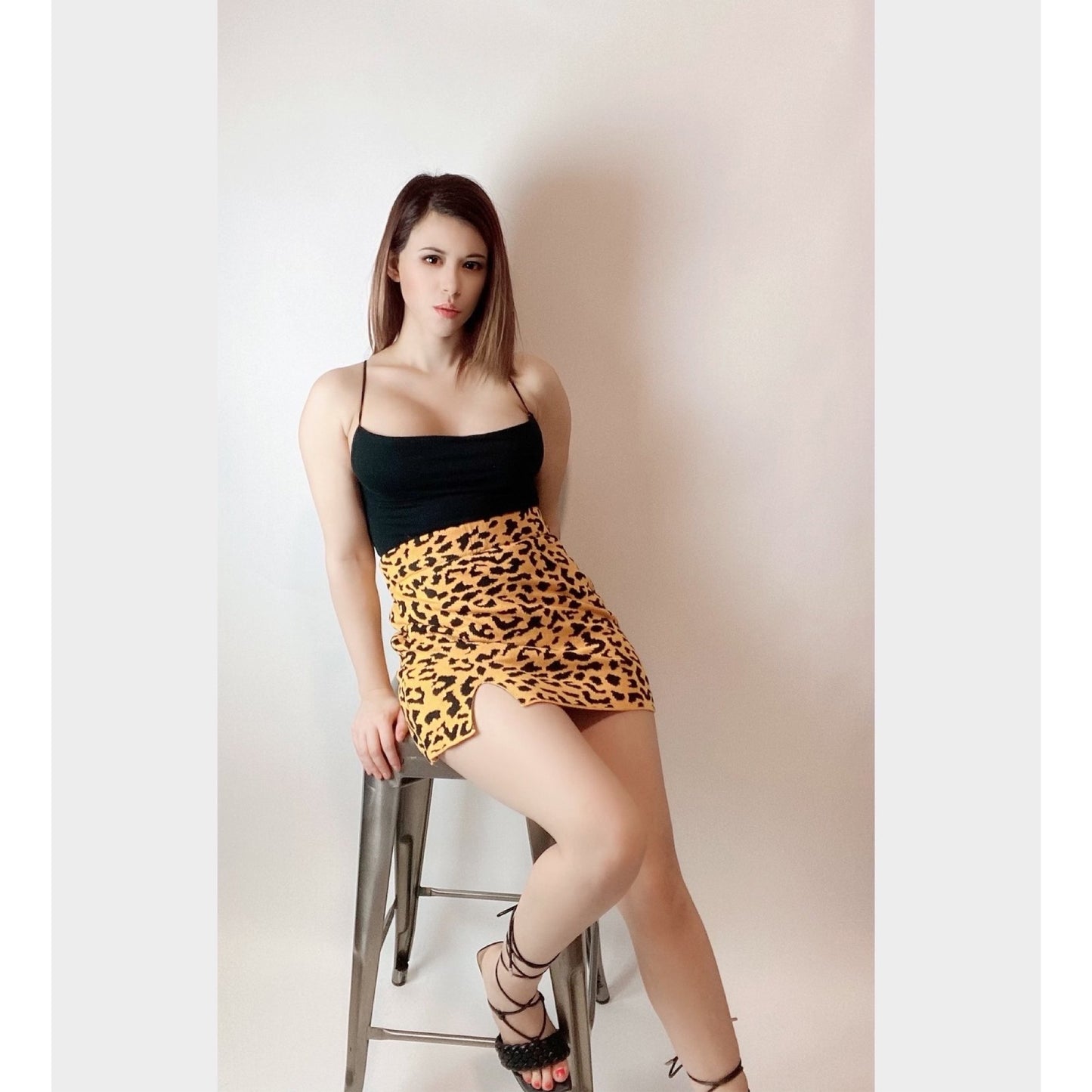 Yellow Cheetah Print Side Slit Mini Skirt