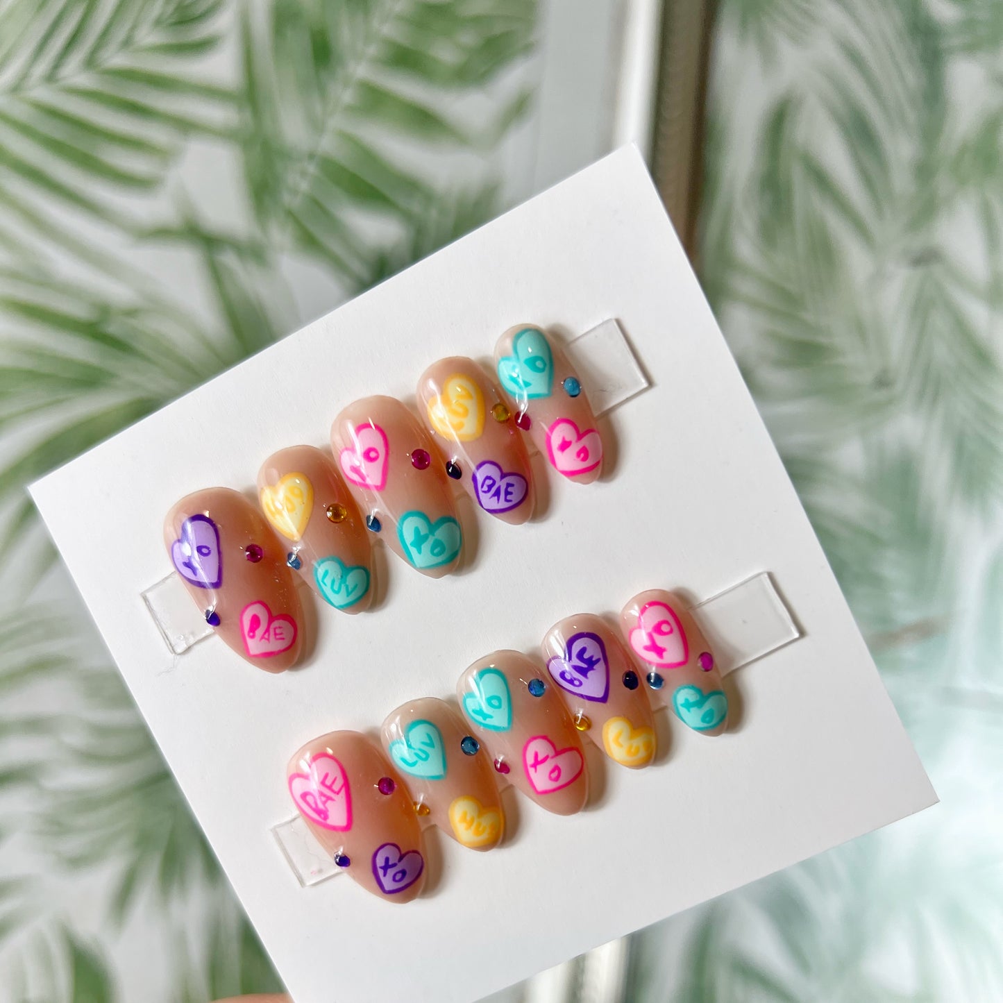 Multi Color Hearts Acrylic Press on nails