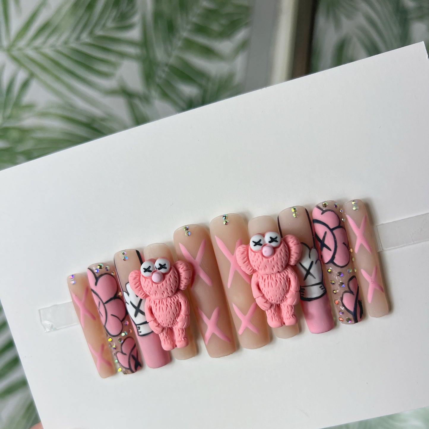 Pink Kaws charms Acrylic Press on nails