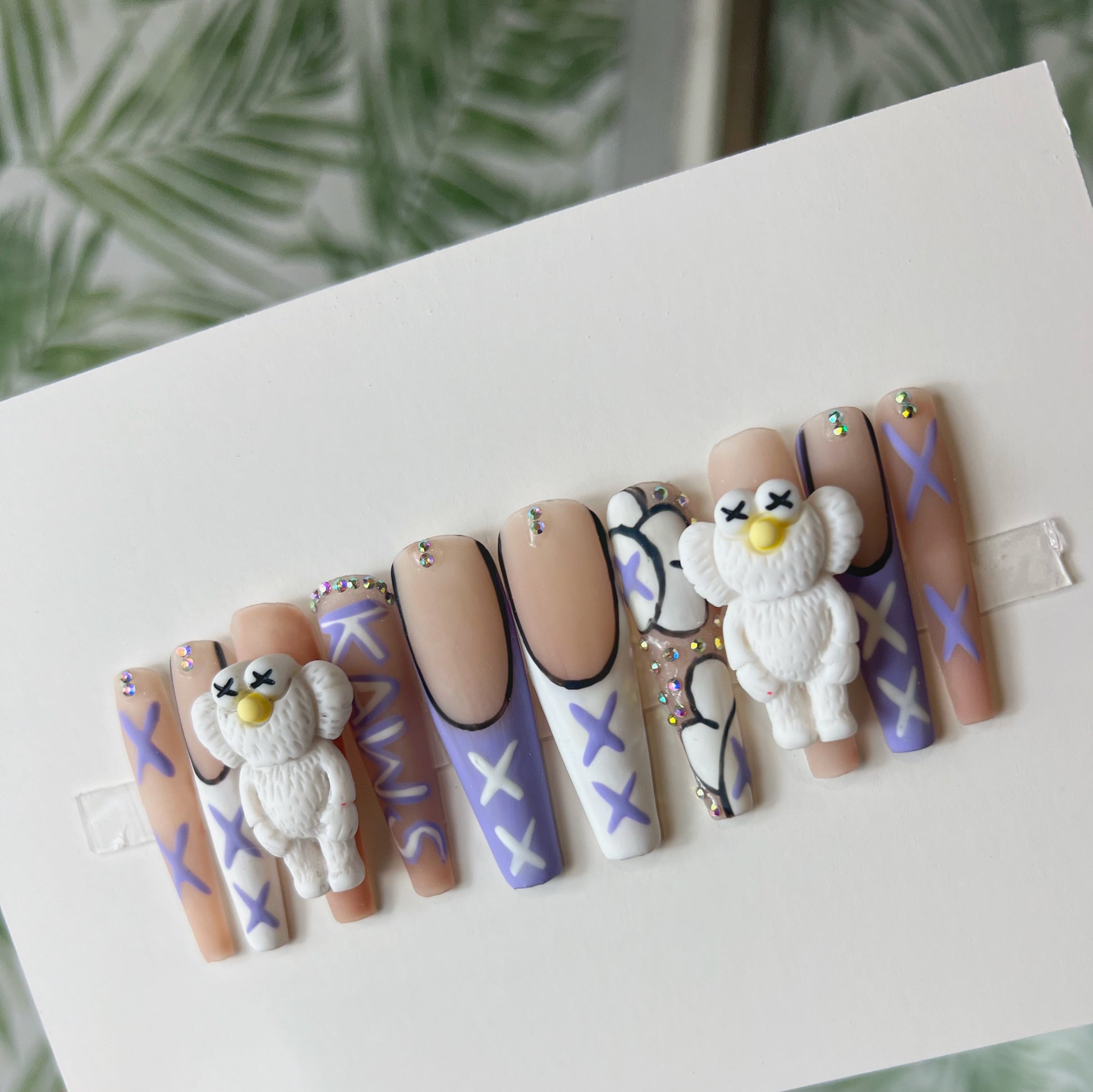 Purple and white Kaws charms Acrylic Press on nails – FASHION COUTURE